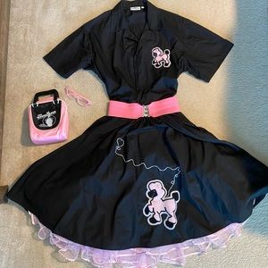 Cruisin USA, XL black poodle skirt with matching top and pink under ruffle skirt